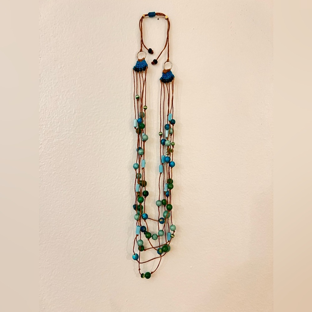 Vintage lightweight 6 strand necklace brown, turquoise and green beads